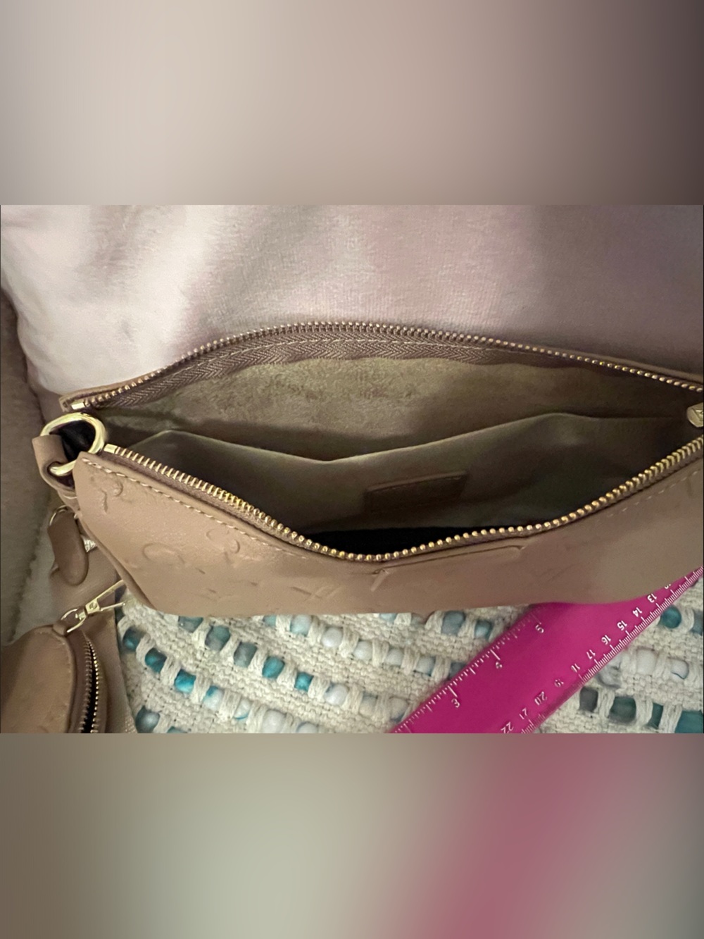 INSPIRED Tan Monogram Embossed Multi Pochette Bag with Gold Hardware - Picture 11 of 12